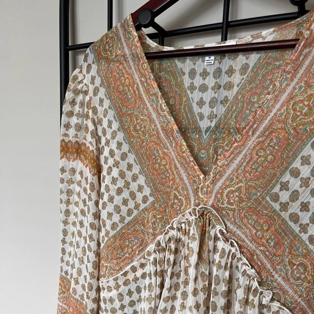 Gorgeous Sheer Boho Lurex Top Sz M - Picture 2 of 7